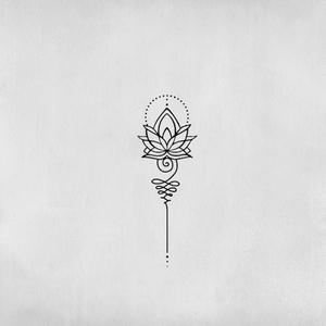 Lotus flower tattoo with stem, oriental inspiration.