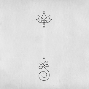Tattoo with 2 designs: a flower and a symbol.
