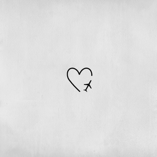 Heart tattoo with airplane, a minimalist symbol of travel.