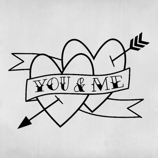 Tattoo of a heart pierced by an arrow with the words "you and me"