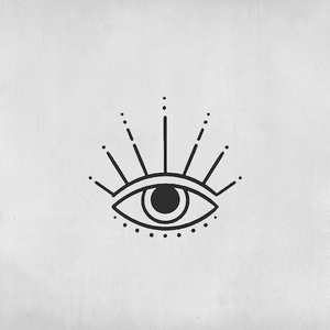 Tattoo: Minimalist line drawing of an oriental eye.