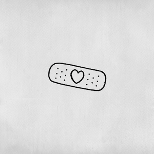 Minimalist one-line heart bandage tattoo.