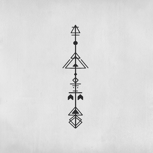 Long line tattoo with triangular symbol.
