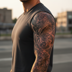 Ryū & Koi : Ascension - Tatouage manchette de bras