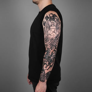 L’Ange & le Chevalier - Tatouage manchette de bras