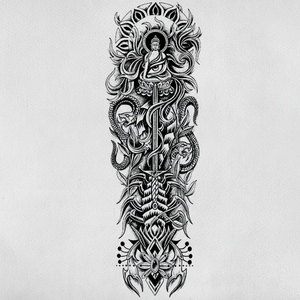 Lotus & Serpents - Tatouage manchette de bras