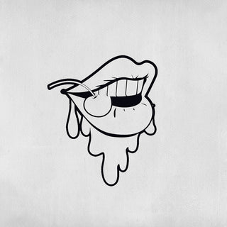 Tattoo of women's lips dripping with saliva