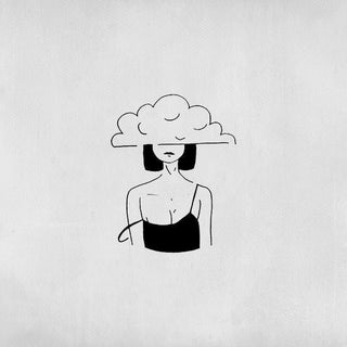 Tattoo illustration of a woman with a foggy brain.