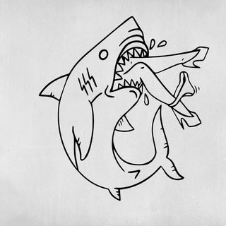 Tattoo of a shark attacking a young woman.