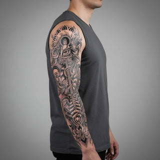 Lotus & Serpents - Tatouage manchette de bras