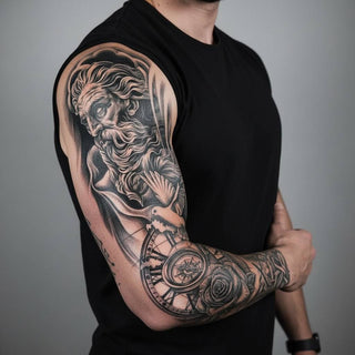 Chronos & la Colombe - Tatouage manchette de bras